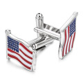 Fashion USA American Flag Silver Cuff Links