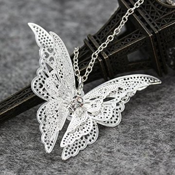 Argent Belle Papillon Pendentif Collier Bijoux pour Femmes Filles Enfants Pendentif Chaîne Collier 20 + 2 pouces Femmes Bijoux