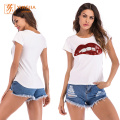 Damen Kurzarm-T-Shirts mit Lippenmuster