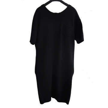 Cashmere Wool Short Sleeve Back Button Longline Knit Sweater for Ladies