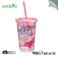 Double Wall Plastic Tumbler With Straw And Lid