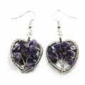 Natural Fasion Heart Shape Tree Of Life Earring Gemstone Chip Woven Earring