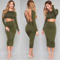 Women Amy Green Backless 2 Pieces Bodycon Bandage Dress