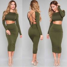 Women Amy Green Backless 2 Pieces Bodycon Bandage Dress