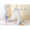 Niños gris blanco Teepee con almohadas y cesta