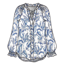 COTTON LADIES SHIRRED RAGLAN PRINT SHIRT