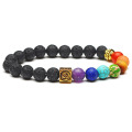 Om charm lava rock chakra stones bracelet