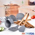 kitchen tools silicone cooking utensil with wood handle