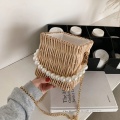 2021 pearl decoration metal bucket straw bag