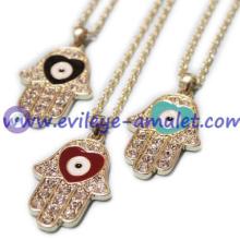 Evil Eye Fatima Bergamot Hands Necklace With Rhinestone Wholesale