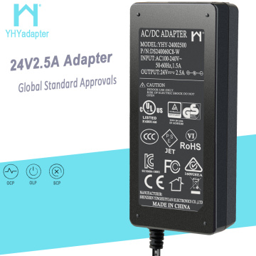 Adaptador de CC DC 24V 2.5A Fuente de alimentación