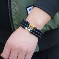 Black agate stone fit life dumbbell bracelet