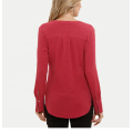 Crepe Chiffon Long Sleeve V-Neck Red Causal shirts