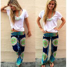 2015 Women Fashionable Middle Waist Printed Flowers Casual Pants (50660)