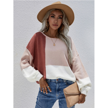 Women Sweater Color Block Knit Pullover Sweaters