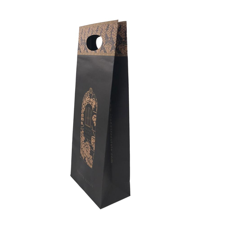 Custom Print Black Wine Bottle Paper Bag