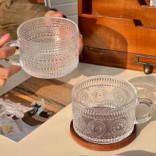 Embossed Glass Mug Drinkware Cup for Breakfast Milk
