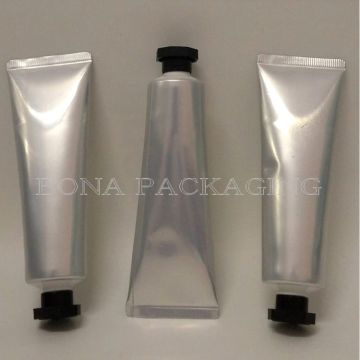 80ml Tubo laminado de plata ovalado con tapa negra