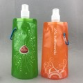 BPA free plastic reusable outdoor 470ml foldable bottle shape bag with metallic buckle spout pouch for drinking water packaging