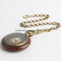 Vintage Bronze Wooden Mechanical Pocket Watch with Roman Numerals