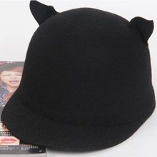 2014 новая мода милый кот уши чистой шерсти шляпу с плоским верха шляпы женщин мужчины шляпа