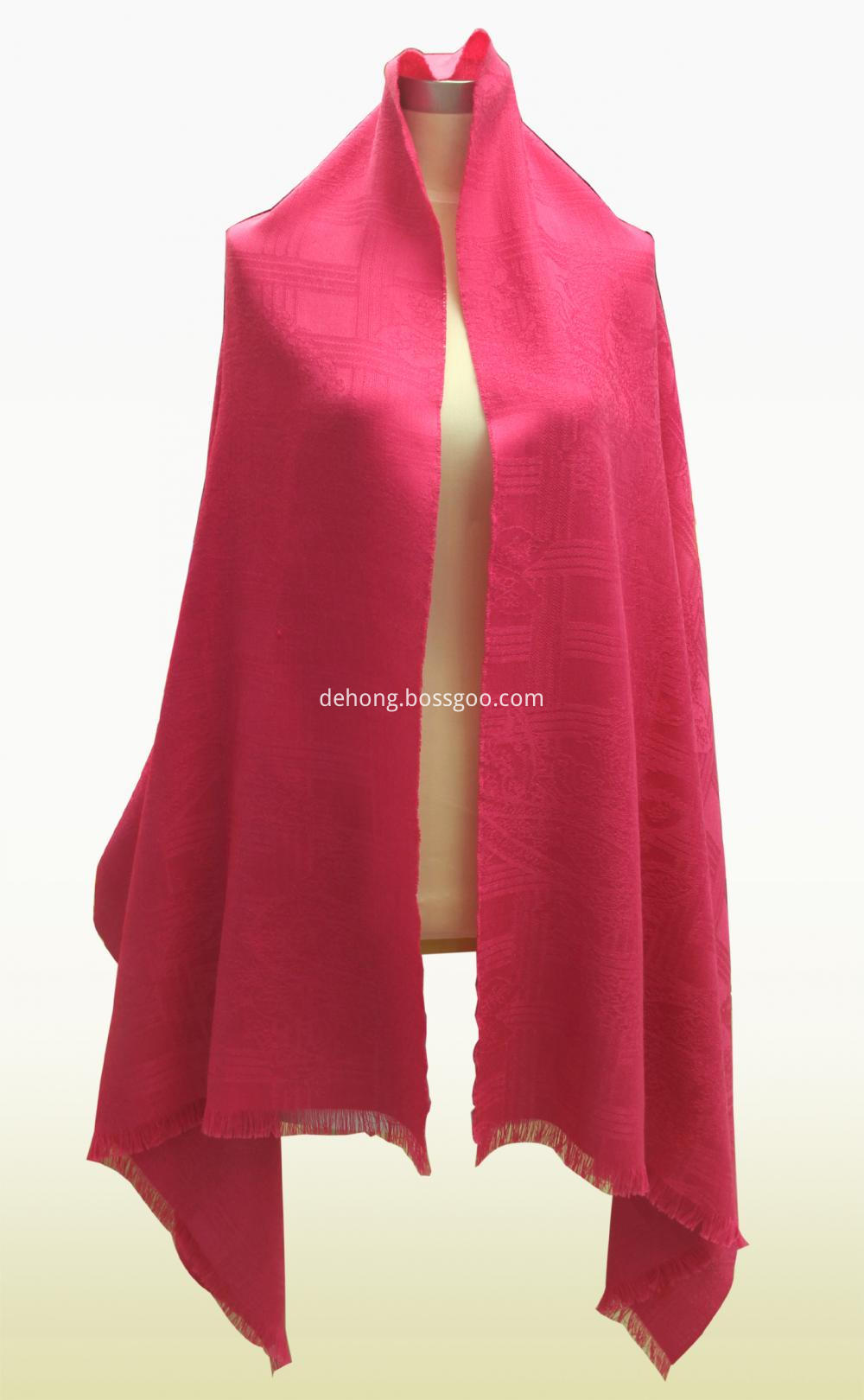 Magenta Worsted Cashmere Jacquard Shawl