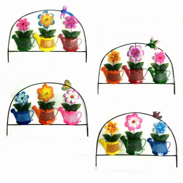 Metal Outdoor Decoration Bright Colored Fence with Cloth Flower