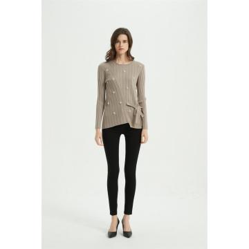 women cashmere sweater with simulated pearls