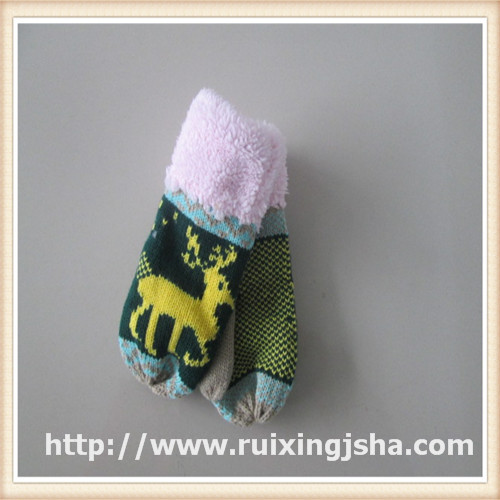 children jacquard pattern fleecing lined mittens