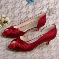 Low Heel Red Satin Shoes Open Toe