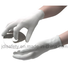 Gants de travail polyester PU doigt dessus et PVC Mini points (PN8108)