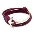 Mens leather wrap rose gold anchor bracelet