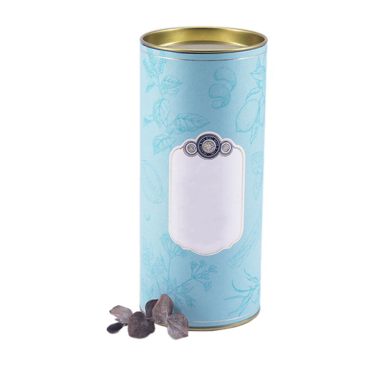 Paper tube wine blue gift box with metal lid Paper tube wine blue gift box with metal lid