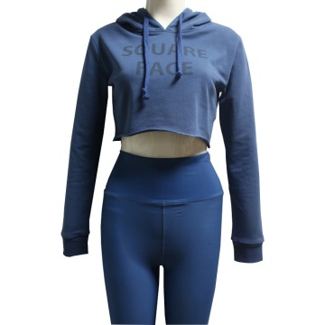 Blue Crop Top Running Sudadera con capucha para mujer