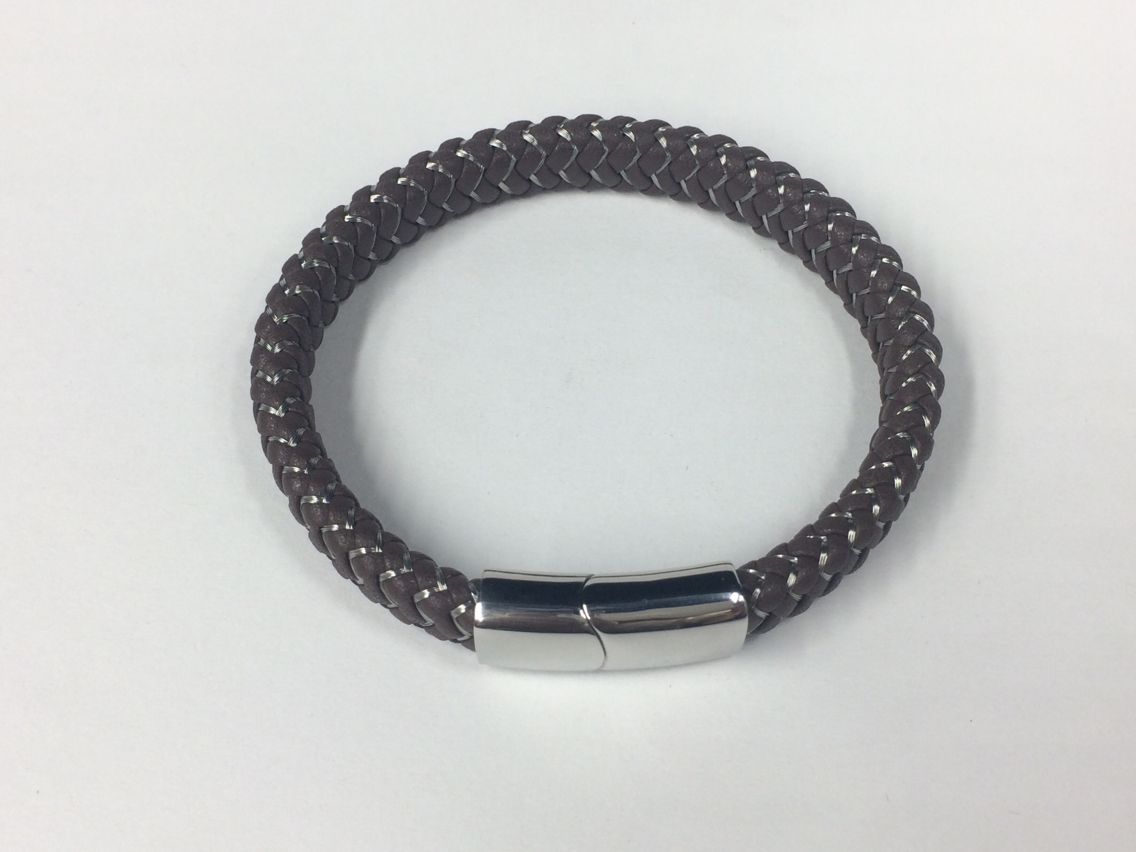 Mens Weave Leather Wire Rope Magnetic Clasp Bracelet