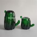 Elegant Green Glass Cactus Cookie Jar Set