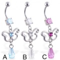 Belly Ring with Dangling Jeweled Butterfly and Stone