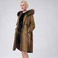 Spain Merino Shearling Overcoat With Motif For Lady