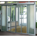 Automatic telescopic sliding door mechanism with glass