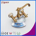 Fyeer Double Cross Handle Wall Mounted Antique Kitchen Faucet