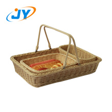 handweaved plastic rattan picnic basket with handle
