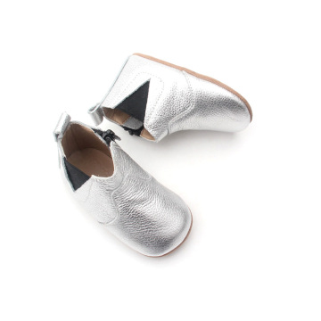 Silvery Leather Winter Baby Kids Chelsea Boots