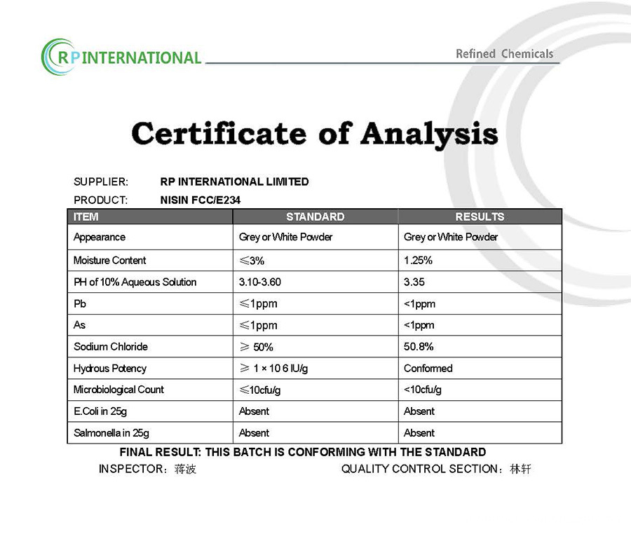 Specification-Food Preservatives Nisin