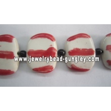 white color flat square shape ceramic beads with red print