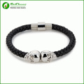 316l stainless steel jewelry skull bracelet in genuine leather with magnetic