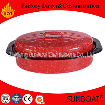 Sunboat Enamel Oval Roaster Small Size Red Color Kitchenware