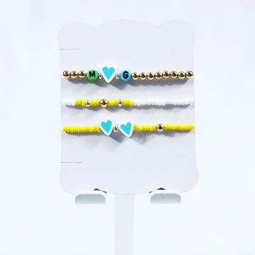 Blue heart soft clay bead bracelet three-piece set