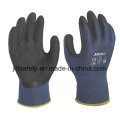 Gants de travail de fibre de bambou bleu avec mousse de Latex enduit (L3014)