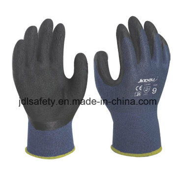 Gants de travail de fibre de bambou bleu avec mousse de Latex enduit (L3014)