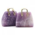 Gemstone Mini Handbag Gold Findings Natural Stone Crystal Hand Bag Pendants for DIY Jewelry Making (Approx 25x27x11mm)